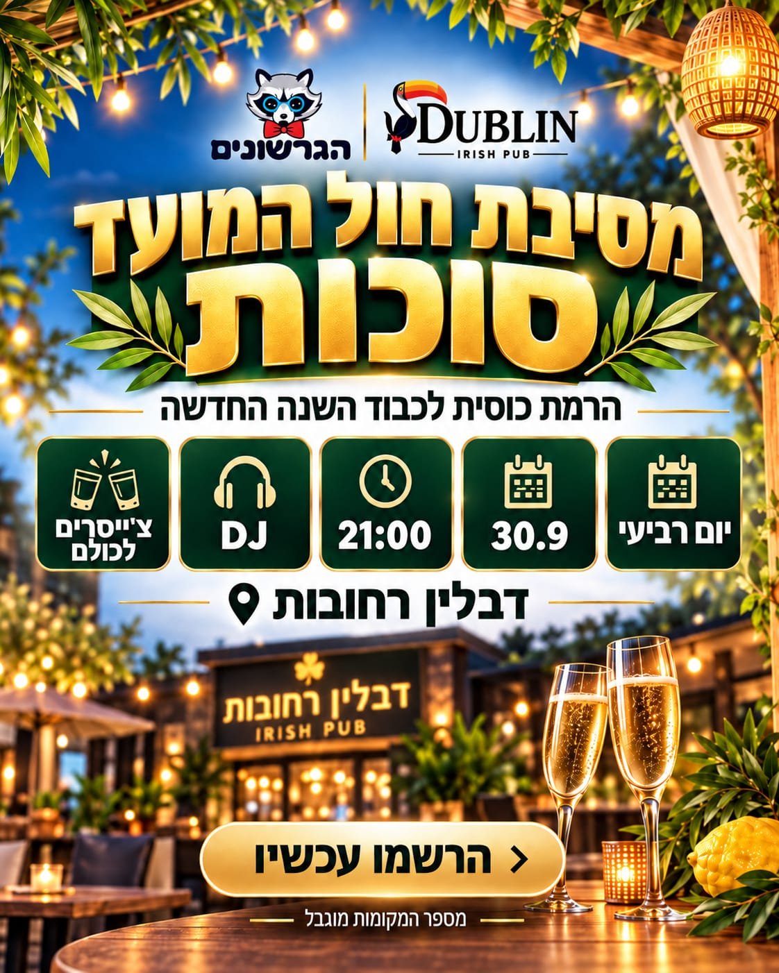 מסיבת חול המועד סוכות של הגרשונים - רביעי 30.9.2026 בדבלין רחובות